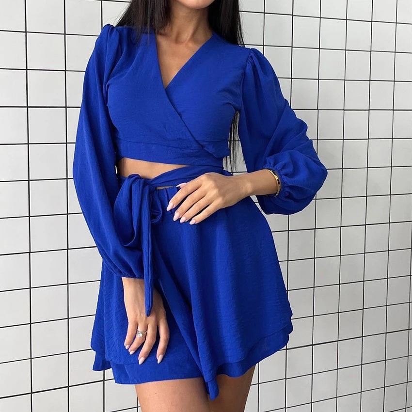 Fall New Ice Silk Wrinkled Sexy Cardigan Pajamas Two Sets Of Bubble Long-sleeved Shorts Women's Home Wear New Cross-border Swimsuit Bikini Three-piece Set Of Europe And The United States Sexy Backless Printing