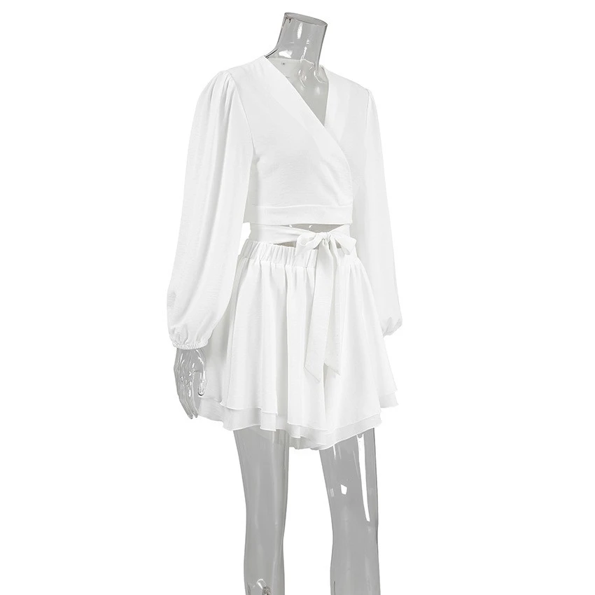 Fall New Ice Silk Wrinkled Sexy Cardigan Pajamas Two Sets Of Bubble Long-sleeved Shorts Women's Home Wear New Cross-border Swimsuit Bikini Three-piece Set Of Europe And The United States Sexy Backless Printing