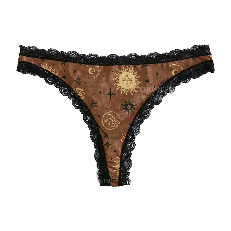 Lace Moon Print Panty Low-Rise Comfort Thong Plus Size Women's Underwear high quality