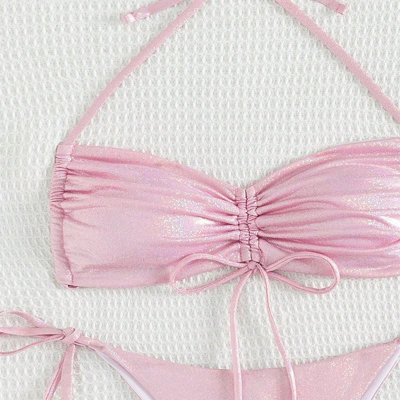 New Drawstring Strappy Solid Color Bikini Set Women's Swimwear