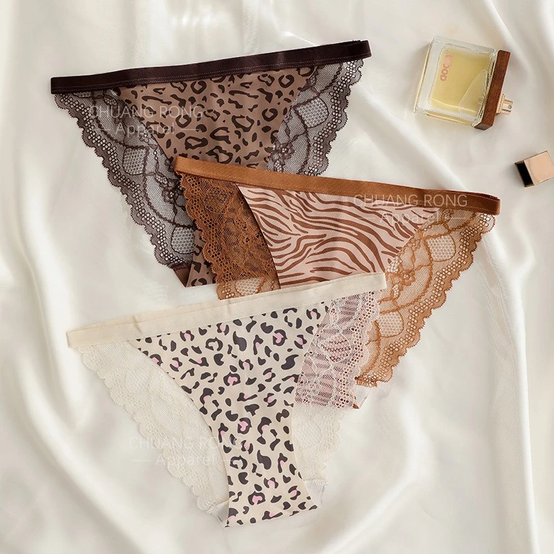 Seamless Sexy Animal Print Mid-Waist Thin Strap Women's Briefs Plus Size Workout Panties