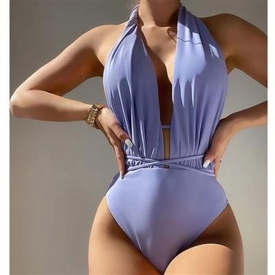تابستانی محدود نور بنفش هالتر Deep-V Monokini بدون لباس شنا بهار گرم و ساحل ضروری