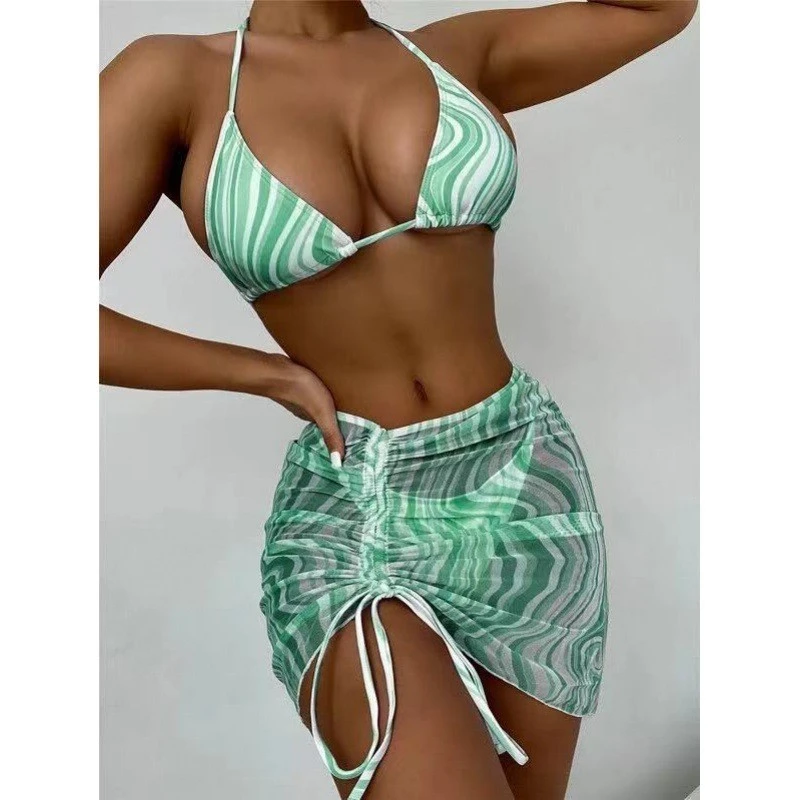 Summer New Sexy Tie-Side Separable Swimsuit 3-Piece Set Strappy Mesh Bikini For Beach