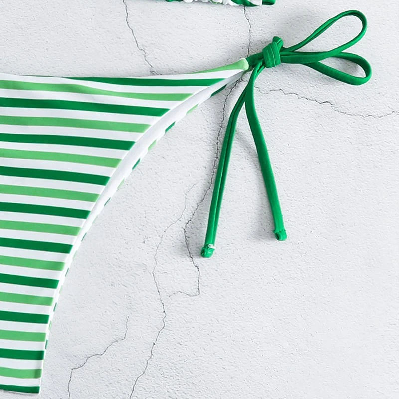 Trendy Striped Triangle Cup Bikini Set Sexy Swimsuit For Beach Vacation
