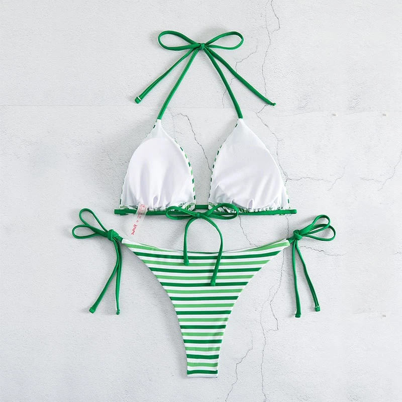 Trendy Striped Triangle Cup Bikini Set Sexy Swimsuit For Beach Vacation