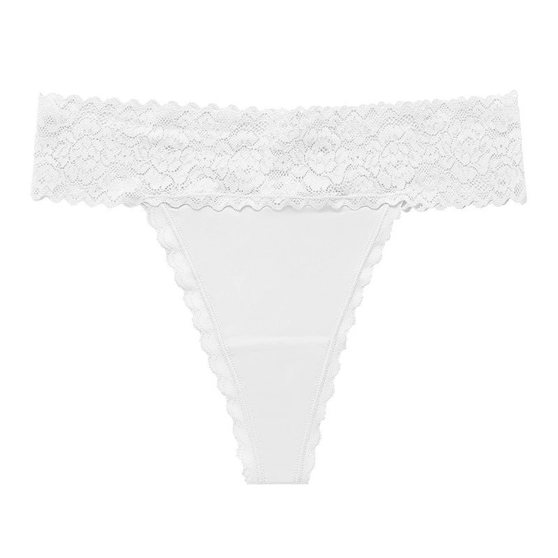 Women's Lace Trimmed Thong Panties Sexy Seamless Low-Rise Cotton Gusset Sports Fitness Underwear