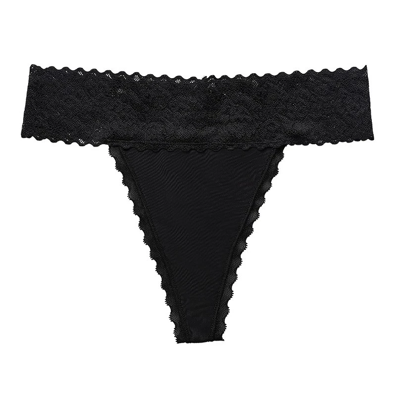 Women's Lace Trimmed Thong Panties Sexy Seamless Low-Rise Cotton Gusset Sports Fitness Underwear