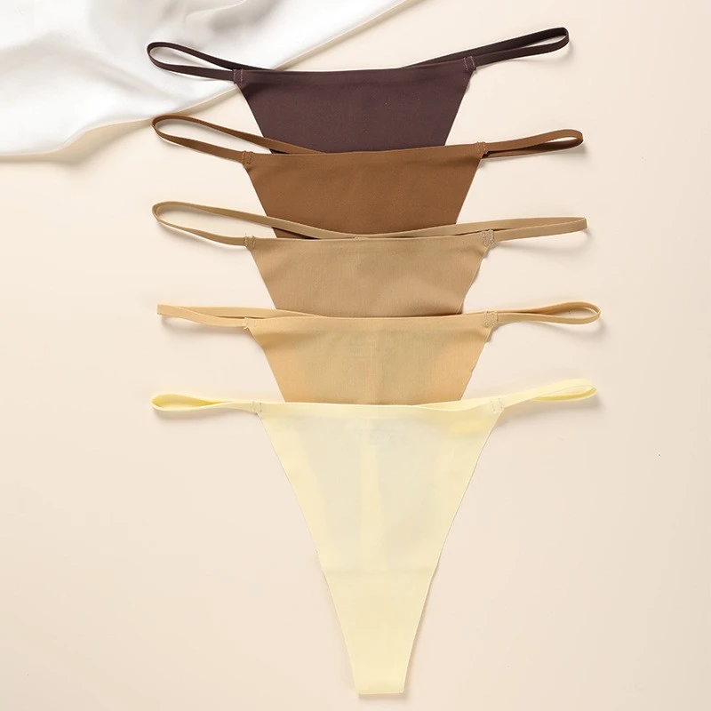 Women's Seamless Plus Size Sexy Low-Rise Thin Strap One-Piece Ice Silk Thong Underwear