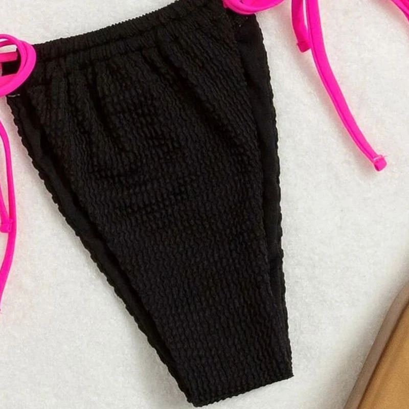 Women's Sexy Halter Tie Bikini Set Solid Color High-Waist Triangle Bikini
